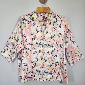 212 Collection White Cream Boxy Blouse with Mandarin Collar 3X